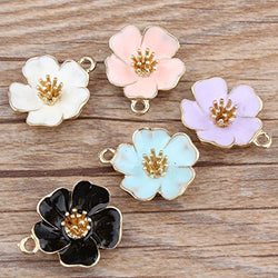 Stock Show 10Pcs/lot Beautiful Hibiscus Flower Pendant Alloy Enamel Charm DIY Accessories of