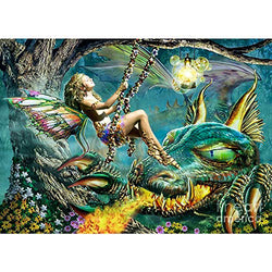 DIY 5D Diamond Painting Kits for Adults & Kids Magic Elf and Dinosaur Full Drill Round Crystal Gem Art Painting by Number Kits Perfect for Home Wall Decor Gift (12x16inch）