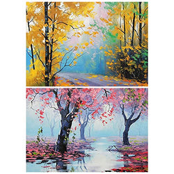 ONEST 2 Pack DIY 5D Diamond Painting Kits Round Full Drill Acrylic Embroidery Cross Stitch for Home Wall Decor, Trees Diamond Painting Style (12x16inches)