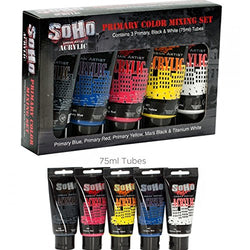 Soho Urban Artist Heavy Body Acrylic Paint High Pigment Perfect for Canvas, Wood, Ceramics with Excellent Coverage for Professionals and Students - Mixing Set of 5 - Assorted Colors