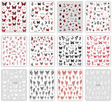 JMEOWIO 12 Sheets Butterfly Nail Art Stickers Decals Self-Adhesive Pegatinas Uñas Moon Star Nail Supplies Nail Art Design Decoration Accessories