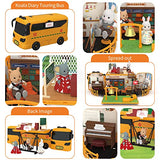 Mitcien Dollhouse Playset, DIY Pretend Portable School Bus Toy Kit with Little Critters Bunny Dolls Mini Cottage House Set School Playground Family Toys for Toddler 3 4 5 6 Year Old Girl