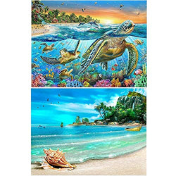 Topus 2 Pack 5D DIY Diamond Painting Full Drill Paint with Diamonds for Home Wall Decor by Number Kits, Sea Turtle and Beach & Conch (12X16inch)