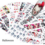 Halloween Nail Stickers - 25 Sheets Day of The Dead Water Transfer Nail Decals Ghost Spider Face Web Witch Skeleton Nail Art Stickers Wraps Manicure Tips Strips Decoration for Halloween Party Supply