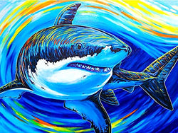 Rovepic Diamond Painting Kits Round Full Drill 5D Shark Animal, DIY Paint with Diamonds Art Color Marine Life Crystal Rhinestone Cross Stitch for Home Office Wall Crafts Decorations 12x16Inch