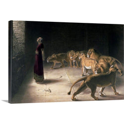 Daniel in The Lions Den, Mezzotint Canvas Wall Art Print, 48"x32"x1.25"