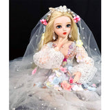 1/3 Bjd Doll 60 cm 23.6 Inches Sd Doll Bride Wedding Dress Fashion Princess Doll Girl Child Birthday Gift Decoration Toy,B