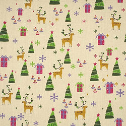 RayLineDo 100% Cotton Linen Printed Fabric Christmas Tree Patchwork Tablecloth 150cm wide - Price