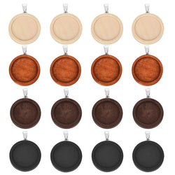 DROLE 20Pcs Wooden Pendant Trays Round Pendant Cabochon Bases Craft Bezels for DIY Jewelry Gift Making Cabochon Findings Fit 25mm Glass Dome Tiles Multicolored