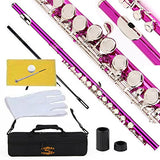 Glory Closed Hole C Flute With Case, Tuning Rod and Cloth,Joint Grease and Gloves-Pink Color