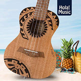 Hola! Music HM-124TT+ Laser Engraved Mahogany Concert Ukulele Bundle with Aquila Strings, Padded Gig Bag, Strap and Picks - Tribal Tattoo