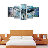 5 Panels Abstract Blue Whale Picture Canvas Prints Modern Wall Art Painting with Stretched and Framed for Home Decoration (12x20inchx2pcs+12x26inchx2pcs+12x32inchx1pcs)