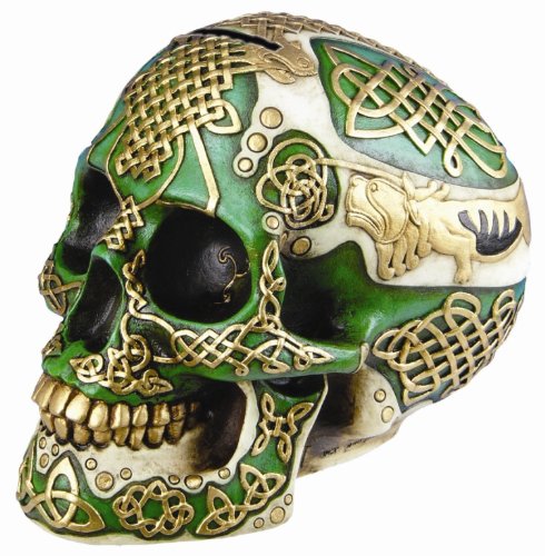 Celtic Green Lion Tribal Knot Tattoo Coat of Arms Skull Money Bank Figurine Coin