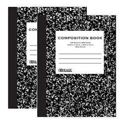 BAZIC Composition Book Wide Ruled 100 Sheet Black Marble Notebook, Writing Journal Comp Lined Notebooks for School, 2-Pack