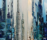 Yotree Paintings，24X48 Inch Wall Art Oil Painting City View Contemporary Artwork Hang Wall Decoration,Urban Streetscape Abstract Decoration