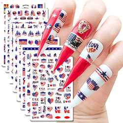 Independence Day Nail Art Stickers Decals, USA Flag Nail Self-Adhesive Sticker Designs, Patriotic American Nail Transfer Decal for 4th of July, Women Girls False Nails Manicure Art Holiday Decorations