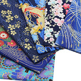 Jukway 6Pcs 40x40cm Cotton Fabric Squares Bundles Japanese Style Printed Floral, Fabric Patchwork Bronzing Designs Crafts Cloths for Sewing Quilting DIY Decoration Scrapbooking Handwork (Navy blue -A)
