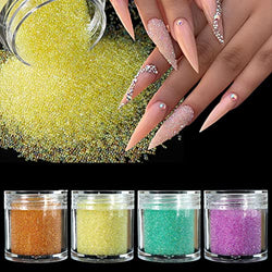 4 Colors Caviar Beads Nail Crystals Micro Pixie Beads Multicolor Glass Pixie Crystals for 3D Nail Art DIY Charms Decorations (Crystal AB)