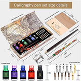 NC Calligraphy Pen Set–Calligraphy Set Includes Wooden Dip Pen, Glass Dip Pen, Penholder, 12 Nibs, 5 Inks, Envelope, Greeting Card, Used for Artistic Writing, Signing, and Writing Letters (5 colors)