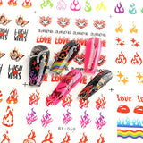 12 Sheets Nail Art Stickers Nail Decals, Fire Flame Nail Stickers Abstract Colorful Heart Wave Number Water Decals Slider for Manicure Charm Decorations