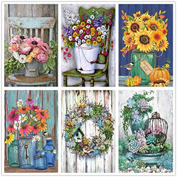 6-Pack Diamond Painting Art Kits for Adults Paint by Numbers 5D Full Drill Succulent Flower Bottle Potted Plants Chair, 12 X 16 Inch