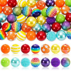 Whaline 50Pcs 20mm Rainbow Theme Beads 14 Styles Bright Colors Mixed Bubblegum Beads Set Colorful Spacer Bead Chunky Beads Jumbo Plastic Beads for DIY Jewelry Making Boutique Craft Supplies