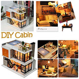 DIY Wooden Miniature Dollhouse Kit with Doll & Music, Mini House Woodcraft Construction Kit-3D Wooden Puzzle-Model Building Set DIY Cabin Wooden Villa Gift for Christmas Holiday Birthday