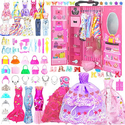 165 PCS Dream Closet with Clothes and Accessories for Doll Storage Including Wardrobe 22 Pack Complete Clothes Shoes Hangers and Other Accessories for 11.5 inch Girl Dolls(No Doll)