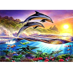 MXJSUA DIY 5D Diamond Painting by Number Kits Full Round Drill Rhinestone Picture Craft for Home Wall Decor 12x16In Jumping Dolphin