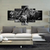 Yatsen Bridge Modern Lion and Lioness Canvas Wall Art 5 Panels Black and White Lions Painting Prints on Posters Easy to Hang for Home Decor - 70" Wx40 H