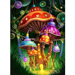 MXJSUA DIY 5D Diamond Painting Kits Full Drill Round Crystal Rhinestone Pictures Arts Craft Home Wall Decor Gift Colored Mushrooms 12x16in