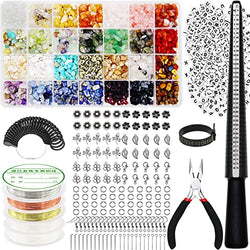 IRmm Ring Making Kit with Crystals, 1950Pcs Jewelry Making Kit with 28 Colors Crystal Gemstone Chip Beads, Letter Beads, Jewelry Wire, Pliers and Other Jewelry Ring Making Supplies