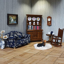 iLAND Vintage Dollhouse Furniture and Accessories for Dollhouse Living Room incl Miniature Sofa & Table & Bookshelf & Chair & Rug & Grandfather Wall Clock (Classic 6pcs)