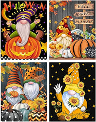 Kose Paint by Numbers for Adults Beginner and Kids,4 Pack Paint by Number Kit, Rolled Wrinkle Free Canvas, DIY Oil Painting Halloween Gnome - 12" X 16" (Without Frame)