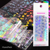 Holographic Butterfly Nail Foils, 3D Holographic Nail Stickers Butterfly Lip Leaf Nail Art Decals Holographic Starry Sky Design Tips Wraps Foil Transfer DIY Nail Decoration for Women Girls(10Sheets)