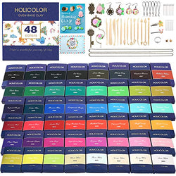 HOLICOLOR 48 Colors Polymer Clay (1.4 oz Per Block) Oven Bake Clay with 37 Jewelry Accessories and 13 Sculpting Tools, Manual Book, Magic Modeling Clay for Arts and Crafts, Polymer Clay Beginner kit