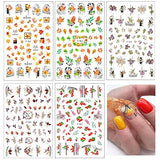 Autumn & Halloween Nail Art Stickers, 10 Sheets 3D Fall Leaves Pumpkin Bat Ghost Pattern Nail Decals Self-Adhesive Nail Decoration for Thanksgiving Halloween Party Favors Nail DIY Women Girls