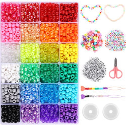 4000+PCs Pony Beads Bracelet Making Kit, 24 Colors Rainbow Kandi Beads for Jewelry Making, Hair Beads for Braids for Girls, Cute Pop Beads Charms Alphabet Letter Beads Heart Beads for Adults Women