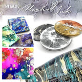 Metallic Alcohol Ink Set - 5 Metal Color Alcohol-Based Inks for Epoxy Resin Art - Concentrated Shimmer Alcohol Paint Color Dye for Resin - 4 Ounce White Alcohol Ink - Pixiss Alcohol Ink Blower