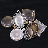 Glarks 72-Pieces Round & Oval & Square Pendant Trays with Glass Cabochon Dome Tiles Clear Cameo for