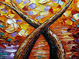 V-inspire art,24 X 48 Inch Modern Tree art Canvas Wall art Oil Painting Living room Bedroom Large Paintings Orange yellow Wall Decoration Acrylic Paint Knife Painting