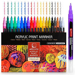 ARTECLIPSE Acrylic Paint Pens – 20 Permanent Marker Pens with 0.7mm Fine Tip – Water Based Acrylic Pens for Rock, Ceramic, & Glass Painting – Art Set for Kids & Adults – Set of 20