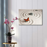 Canvas Prints Wall Art - Circles on White Sand and Zen Rocks with Butterfly | Modern Wall Decor/Home Decor Stretched Gallery Canvas Wraps Giclee Print & Ready to Hang - 24" x 36"