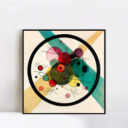 INVIN ART Framed Canvas Giclee Print Art Circles in Circle by Wassily Kandinsky Wall Art Living Room Home Office Decorations(Black Slim Frame,28"x28")