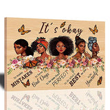 African American Girls Wall Art Butterfly Prints Black Girl Sisters Framed Canvas Artwork Motivational Quotes Flower Paintings for Bedroom Bathroom Living Room Home Decor Ready to Hang 16x12 inches