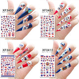 Independence Day Nail Art Stickers Decals, USA Flag Nail Self-Adhesive Sticker Designs, Patriotic American Nail Transfer Decal for 4th of July, Women Girls False Nails Manicure Art Holiday Decorations