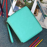 BTSKY 160 Slots Colored Pencil Organizer - Deluxe PU Leather Pencil Case Holder (Green)