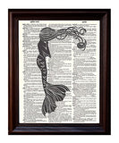 Fresh Prints of CT Dictionary Art Print - Mermaid - Printed on Recycled Vintage Dictionary Paper - 8"x11" - Mixed Media Poster on Vintage Dictionary Page