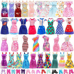 BARWA 20 Pcs Doll Clothes and Accessories Including 2 Sequins Dresses 2 Floral Dresses 4 Casual Dresses 2 Mini Dresses with 10 Shoes for 11.5 inch Girl Dolls