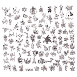 KeyZone 100 Pieces Silver Mixed Animals Styles Charms Pendants DIY for Necklace Bracelet Jewelry